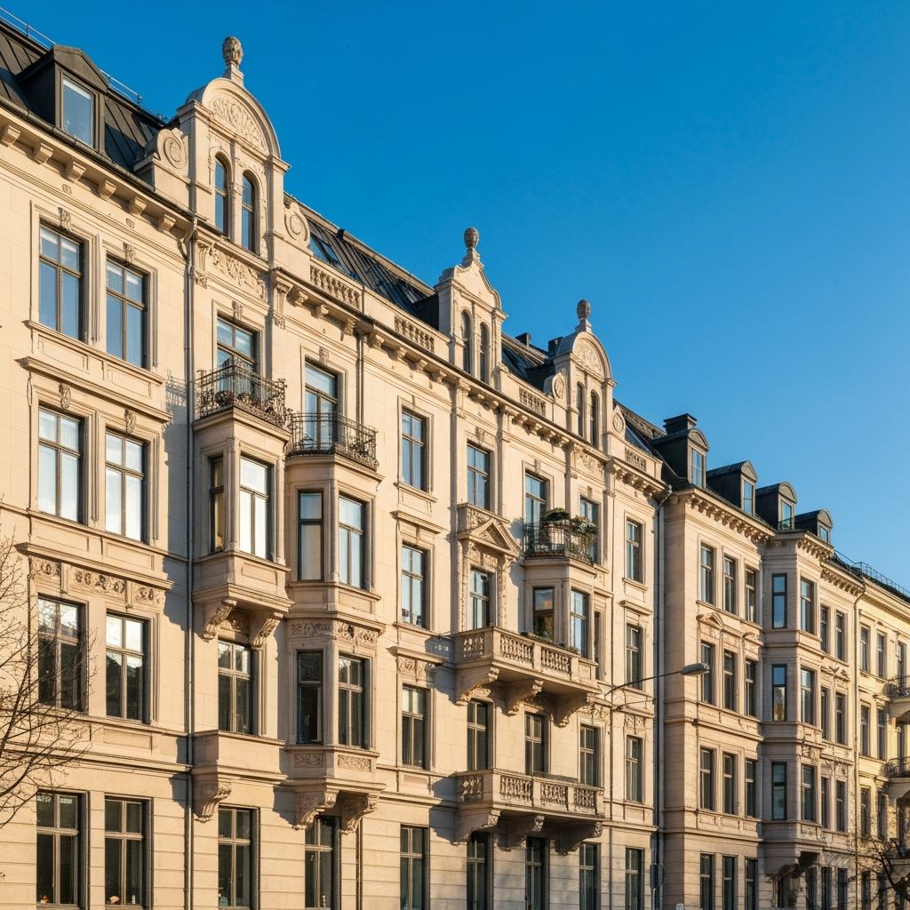 Klassisk bygård i Oslo med rene vinduer og vakker fasade
